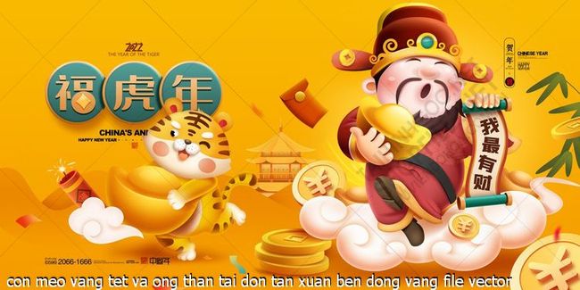 con meo vang tet va ong than tai don tan xuan ben dong vang file vector